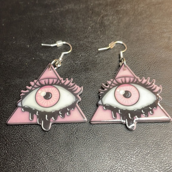 Pink Goth Evil Eye Earrings - Picture 3 of 8